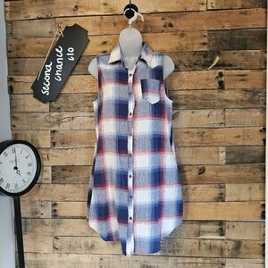 JODIFL Women's Sleeveless Button Down Plaid Western Style Dress Size L